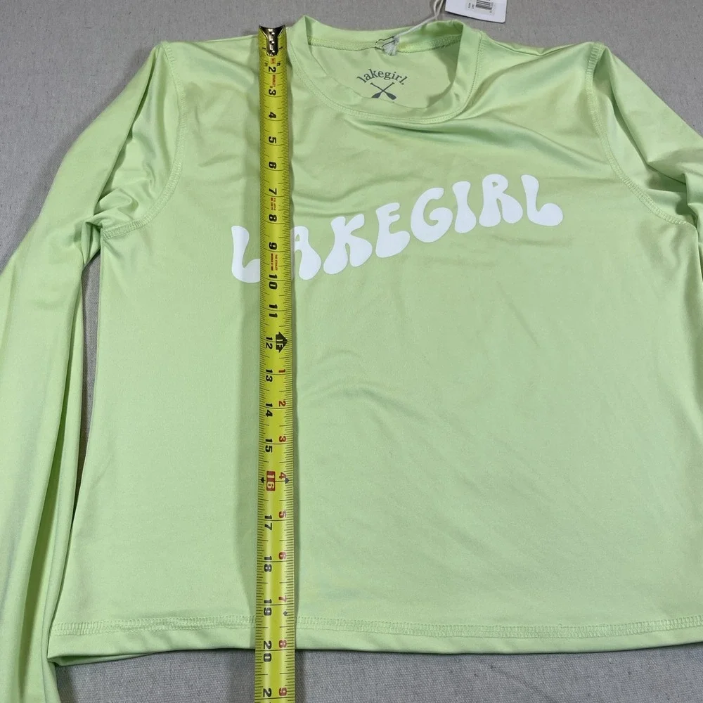 Lakegirl Rash Guard Kids Medium Lime Green Floral Smiley Sleeve Swim Top Surf